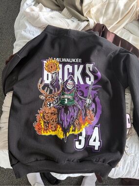 Milwaukee Bucks Graphic Hoodie Black with Purple & Orange